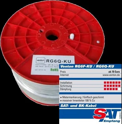 Produktbild von Venton Koaxial Sat Kabel RG6Q-KU 120dB 4-fach geschirmt High Quality 1
