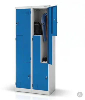 Produktbild von Jan Nowak Umkleideschrank Z02 Spind mit 4 Abteilen Kleiderspind Metallschrank Flügeltür Lüftungsschlitzen Pulverbeschichtung 185 cm x 80 cm x 45 cm grau-blau