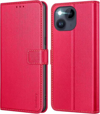 Produktbild von Ganbary iPhone 14 / iPhone 13 Leder Handyhülle mit Kartenfächern und Standfunktion - Rot