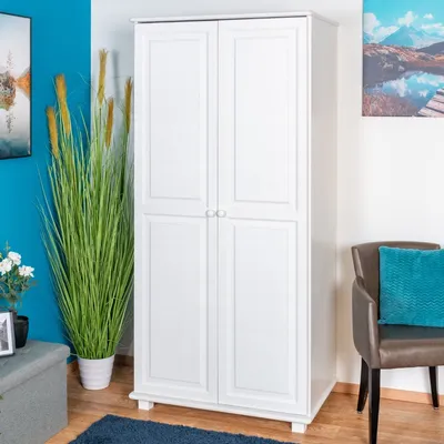 Produktbild von Kleiderschrank massiv, Farbe: Weiß 190x80x60 cm