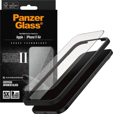 Produktbild von PanzerGlass ® Ceramic II Displayschutz iPhone Air | Ultra-Wide Fit m. EasyAligner, Apple, Apple - iPhone Air, Trockene Anwendung, Kratzresistent, Schockresistent, Transparent, 1 Stück(e)