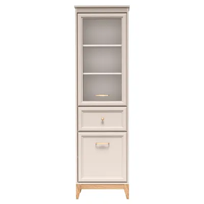 Produktbild von AX LIVING Vitrine Nymphen Cashmere schmal Glas 2 Türen 1 Schublade MDF Eiche Beine