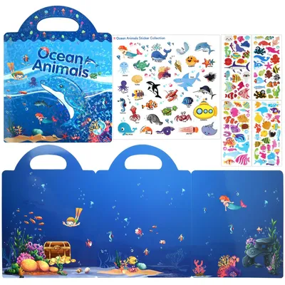 Produktbild von Stickerbuch 3D, 88 wasserfeste Ozeantier-Sticker, wiederverwendbar, für Kinder