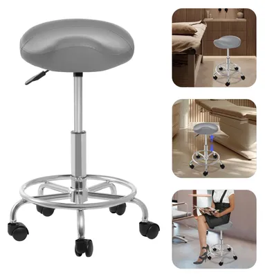 Immagine prodotto di Sedia da ufficio a sella - Sgabello girevole ergonomico con seduta a sella - Rotazione a 360° - Regolabile in altezza - Pelle finta PU, fino a 150 kg - Grigio
