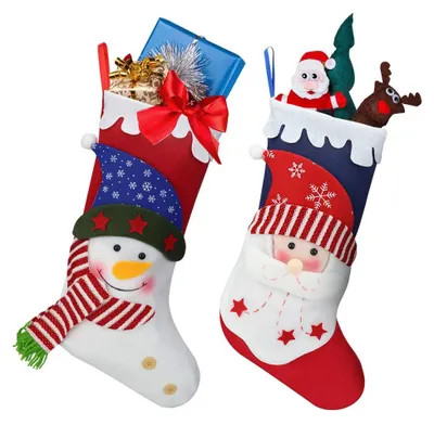 Weihnachtsstrümpfe Set 2er, 38 cm, Weihnachtsmann & Schneemann