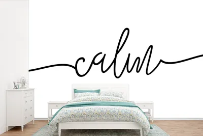 Produktbild von MuchoWow® Fototapete für Wohnzimmer oder Schlafzimmer Wandtapete Vinyl Motivtapete Zitate - 'Calm' - Sprichwort - Schwarz und weiß - 600x400 cm - Vinyltapeten