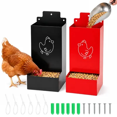 Futterautomat für Hühner aus Metall, 2 Stück, 1,3 l