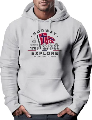 Produktbild von Hoodie Herren Norway Explore norwegische Flagge Norwegen Kapuzen-Pullover Männer Neverless® grau S