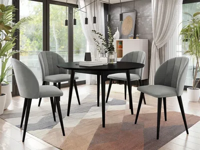 Obrázek produktu pro Kulatý jídelní stůl 120 cm se 4 židlemi NOWEN 1 - černý / šedý