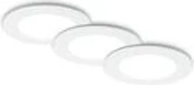 Three white LED recessed lights arranged diagonally.