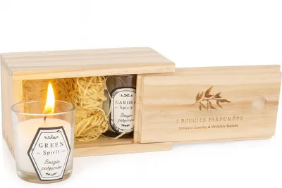 Produktbild von Hölzernes Duftkerzenset mit 2 Stück - Ländliches Duftkerzenset - Geschenkset - Kerzenset - Geschenkset - Geschenkpaket - Schwarz