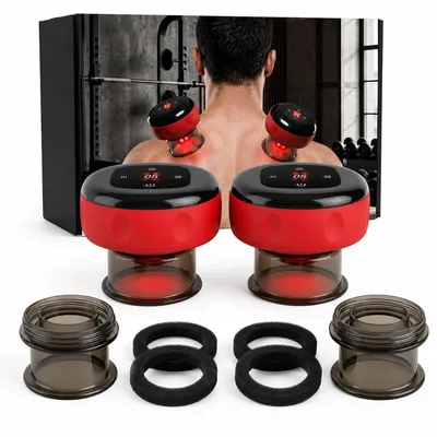 Produktbild von Schröpfmassagegerät elektrisch,Vakuum Massagegerät mit Wärme,2Geräte Set,12 Intensitätsstufen,USB Akku,Faszien Massage für Rücken,Beine und Nacken