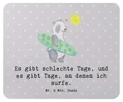 Produktbild von Mr. & Mrs. Panda Mousepad Panda Surfen - Grau Pastell - Geschenk, Wellenreiten, pc mauspad, Mouse Pad, laptop, Surfschule