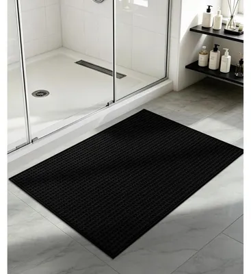 Obrázok produktu pre Koberček do kúpeľne, vzor "vafle", 60x90 cm, čierna farba, protišmyková, umývateľná, vysoko savá, mäkká