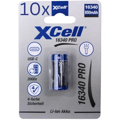 Obrázek produktu pro 10x baterie XCell CR123A 16340 Pro Li-Ion 3,6 V 850 mAh s USB-C