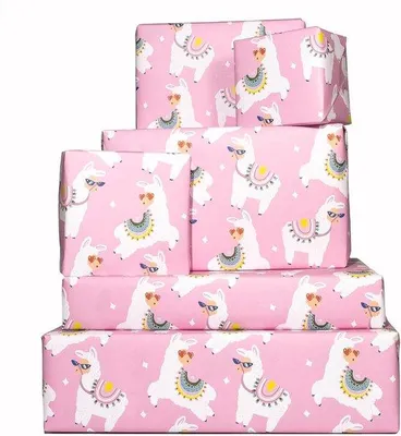 Produktbild von Famanu Geschenkpapier Lama - 6 Geschenkblätter - Rosa