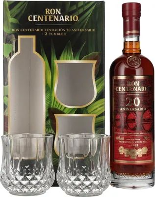 Immagine prodotto di Ron Centenario FUNDACIÓN 20 Sistema Solera Rum 40% Vol. 0,7l in confezione regalo con 2 tumbler