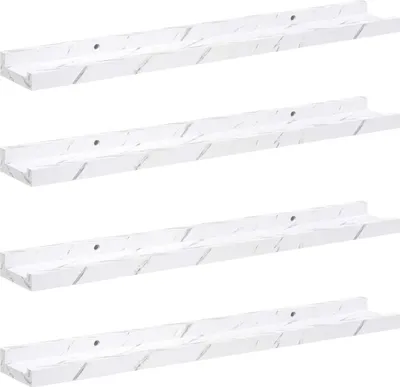 Image de Étagère murale vidaXL, 4 pièces, blanc marbré, 60 x 9 x 3 cm, aggloméré