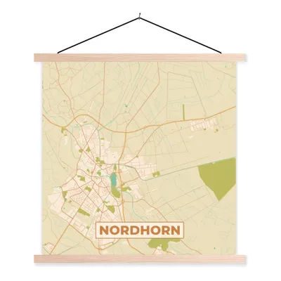 Produktbild von MuchoWow® Textilposter Nordhorn - Karte - Stadtplan - Vintage - Karte 40x40 cm mit holzfarbenen Rahmen - Posterleiste