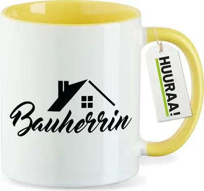 Produktbild von Huuraa Kaffeetasse Bauherrin 330ml Gelb Keramik Kaffeebecher Geschenkidee
