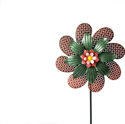 Produktbild von Gartenstecker Windmühle Windrad Metall Blume Beet Stab Garten Deko Figur