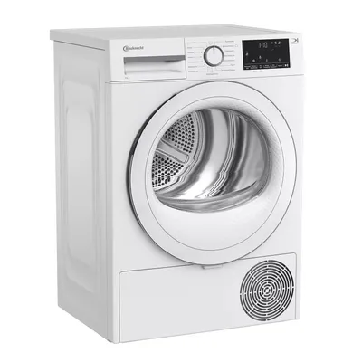 A white Bauknecht heat pump dryer is shown from a three-quarter angle against a white background.