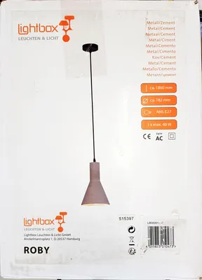 Produktbild von Lightbox Pendelleuchte Roby Beton Grau max. 60W E27 ohne Leuchtmittel