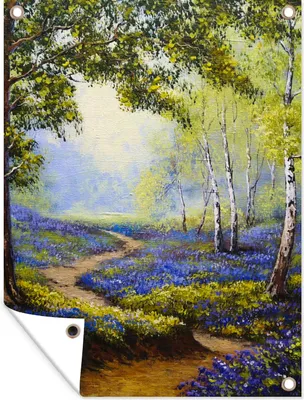 Produktbild von MuchoWow® 90x120 cm Outdoor-Poster Gartendeko Sichtschutz Garten Poster für den Garten  Gemälde - Natur - Wald - Blumen - Ölfarbe