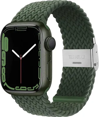 Produktbild von Stravo geflochtenes Nylonarmband – Verstellbar mit Dornschließe – Kompatibel Apple Watch 42/44/45/46/49 mm & SE/Ultra/Séries 1–11 – Grün