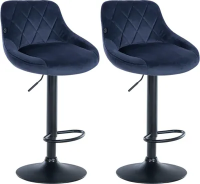 Productafbeelding van Set van twee fluwelen barkrukken – Barkrukken – in hoogte verstelbaar | Kleur: Blauw | Basiskleur: Zwart