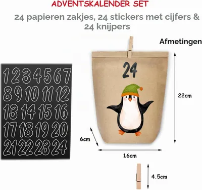 Immagine prodotto di Calendario dell'Avvento da riempire: 24 sacchetti di carta a tema natalizio per creare il tuo calendario personalizzato. Sacchetti regalo fai-da-te da riempire a piacere