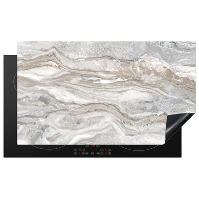 Obrázok produktu pre MuchoWow® Kryt na varnú dosku - Ochrana pred indukciou - 90x52 cm - Vinylová krycia rohož - Zväčšuje veľkosť pracovnej dosky - Kryt na sklokeramickú varnú dosku - Kuchynská dekorácia - Jeden kus - Mramor - Textúra - Sivá - Ochrana varnej dosky
