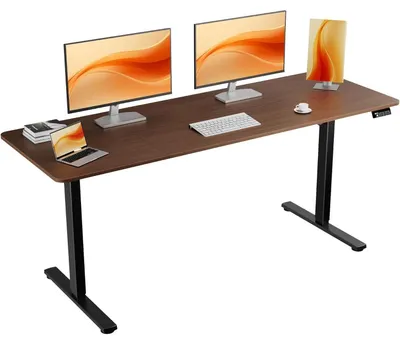 Immagine prodotto di Scrivania regolabile in altezza elettricamente, dimensioni 170x60 cm, piano in impiallacciatura di noce nero, struttura nera