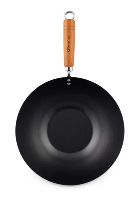 Produktbild von Ken Hom KH331001, Rund, Wok-/Bratpfanne, Schwarz, Kohlenstoffstahl, Keramik, Gas, Halogen, Induktion, Holz