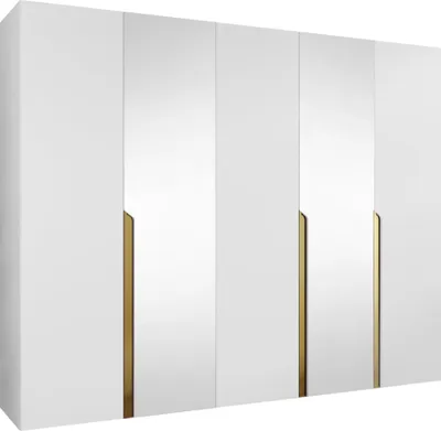 Produktbild von MIRJAN24 Kleiderschrank Mila 2 250 mit Spiegel, Schlafzimmer, Kleiderschrank, mit fünf Drehturen und mit drei Kleiderstange, Modern, Garderobenschrank (Farbe: Weiß + Gold)