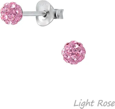 Produktbild von Kristall Kugel Ball Ohrstecker 925 Silber Ohrringe rund „Shamballa“ Light Rose