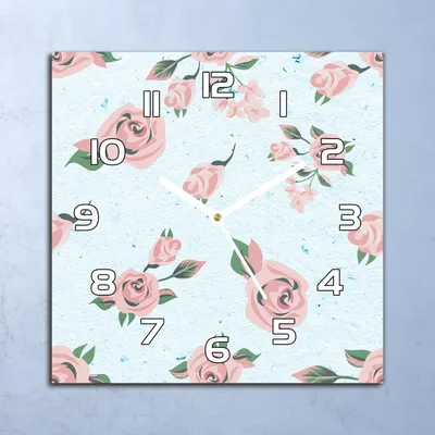 Produktbild von Deko Glasuhr Wanduhr 30x30 Pastell Blumen Quarz Küchenuhr Bürouhr