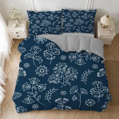 Produktbild von Bettwäsche 135x200 cm Blau Geblümt Mikrofaser mit 2 Kissenbezügen 80x80 cm