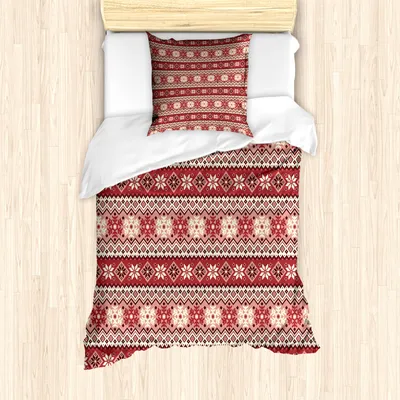 Produktbild von ABAKUHAUS nordisch Mantele, Scandinavian Weihnachten Schnee, Milbensicher Allergiker geeignet mit Kissenbezügen, 135 cm x 200 cm - 80 x 80 cm, Dunkler Coral Blush Weiß