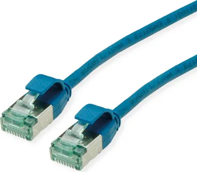 Produktbild von ROLINE RM U/FTP DataCenter Patchkabel Cat.6A (Class EA), slim, blau, 0,15 m