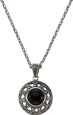 Produktbild von Zeeme Gemstones Halskette Silber 925 oxydiert 45cm lang mit schwarzem Achat 10mm