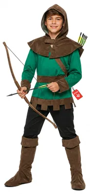 Robin Hood Kostüm für Jungen, grüne Tunika mit Umhang, S