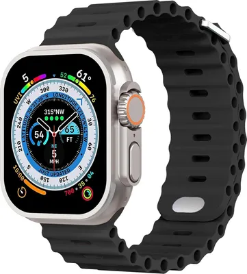 Produktbild von Strap-it Ocean Armband mit Druckknopfverschluss passend für Apple Watch Series 1/2/3/4/5/6/7/8/9/10/11/SE/Ultra (2) - Größen: 44/45/46/49mm - schwarz