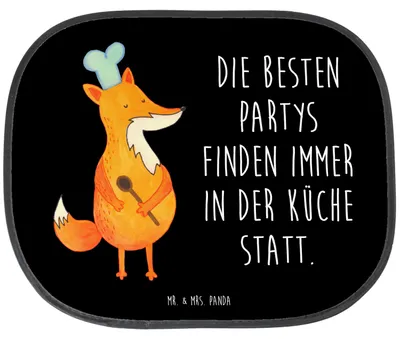 Produktbild von Mr. & Mrs. Panda Hitzeschutz Auto Fuchs Koch - Schwarz - Geschenk, Bäcker, Sonnenblende, Sonnenschutz Kfz, Party, Hungrig, Abendessen, saugnapf, Geburtstag, Chefkoch