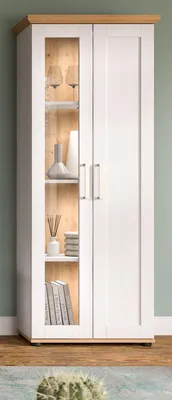 Produktbild von Vitrine "Mirano" in weiß Lärche und Eiche Artisan Landhaus Vitrinenschrank 64 x 161 cm