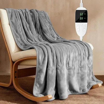 Image de Couverture chauffante électrique 180 x 150 cm, température réglable, fonction minuterie, lavable, pour la maison, idéale pour 1 à 2 personnes.