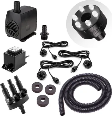 Produktbild von CLGarden Springbrunnen Pumpe Set SP3-S für Zierbrunnen mit 3 Wasserausläufen 3er Ausgang LED Beleuchtung Wasserspiel Springbrunnenpumpe 12V AC