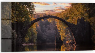 Produktbild von DEQORI Küchenrückwand Glas 80x40 cm 'Spiegelbrücke' Spritzschutz Bad Rückwand Küche