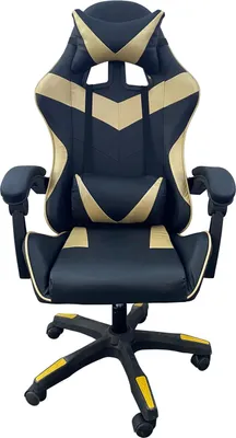 A gaming chair is shown from the front on a white background.
