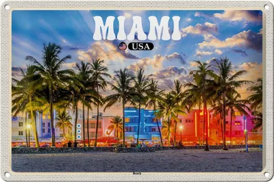 Produktbild von Blechschild Reise 30x20cm Miami USA Strand Palmen Urlaub